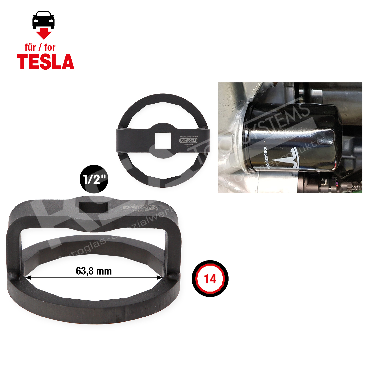 1/2″ Ölfilterschlüssel für Tesla, Ø 63,8 mm / 14 Flächen – Bild 3