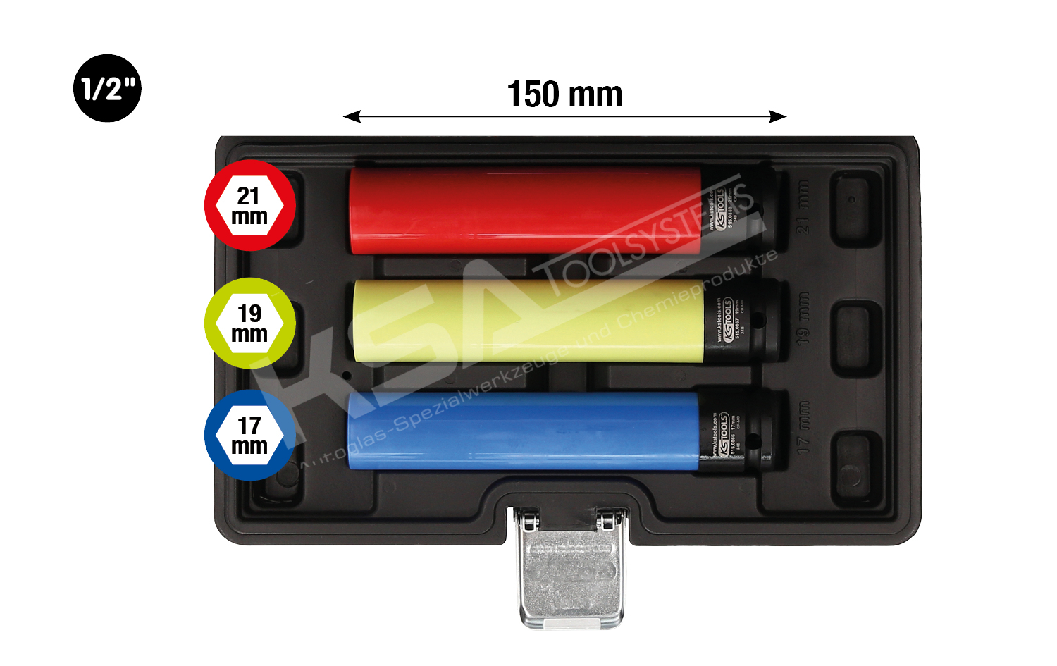 Alu-Felgen Kraft-Stecknuss-Satz, extra lang, 3-tlg, 1/2″, 17, 19, 21 mm – Bild 3