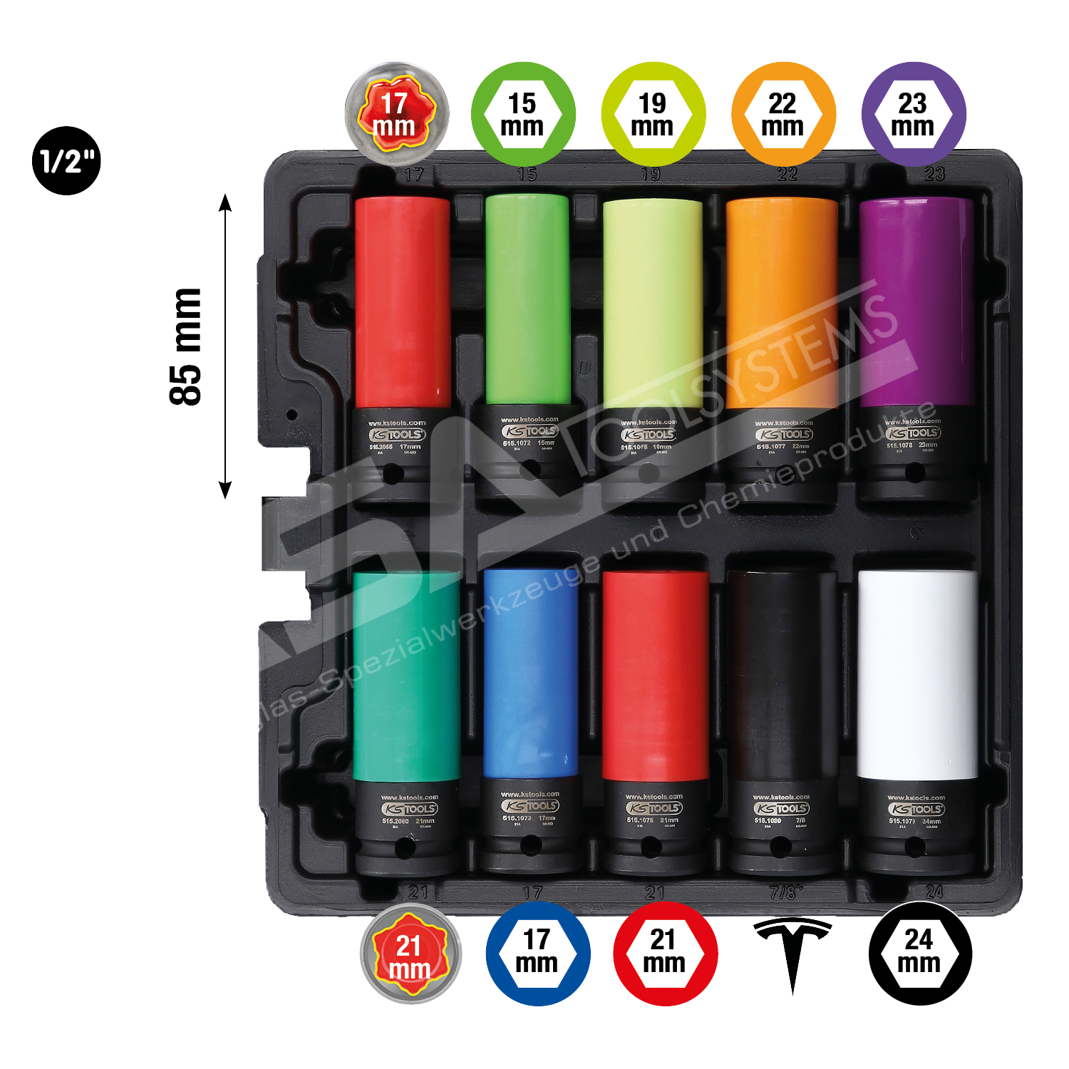 1/2″ Spezial-Alu-Felgen Kraft-Stecknuss-Satz, 10-tlg – Bild 3